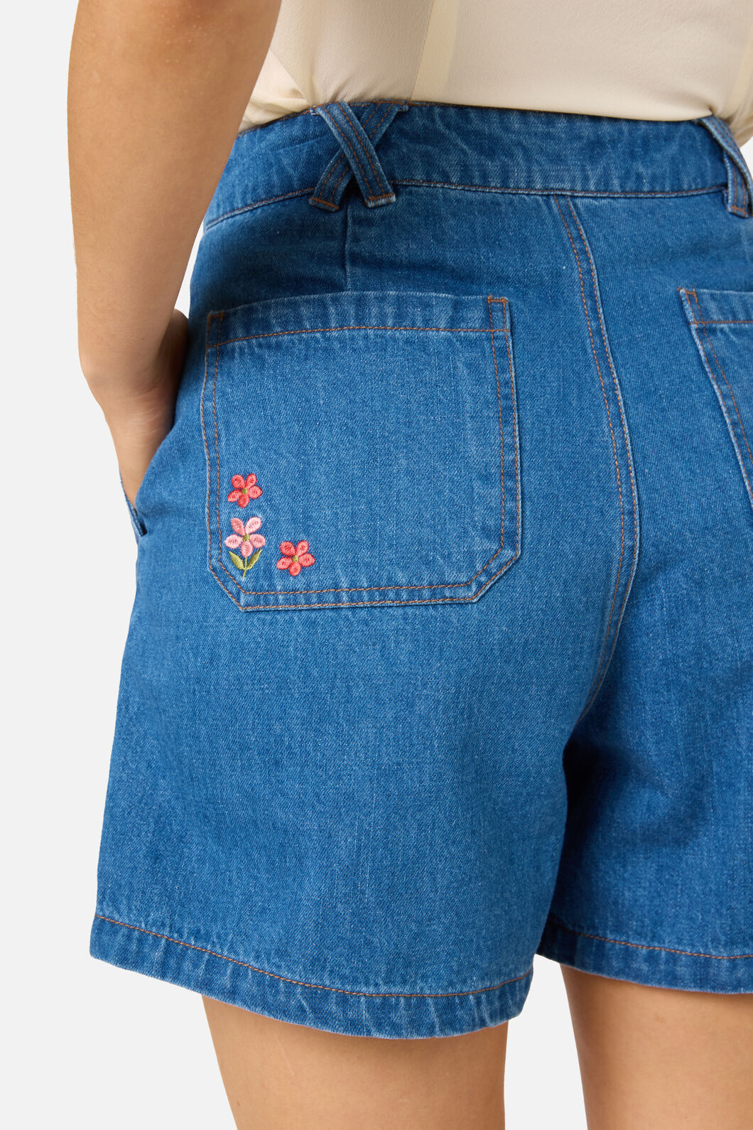 Princess Highway - Flower Girl Embroidered Shorts - blue-denim