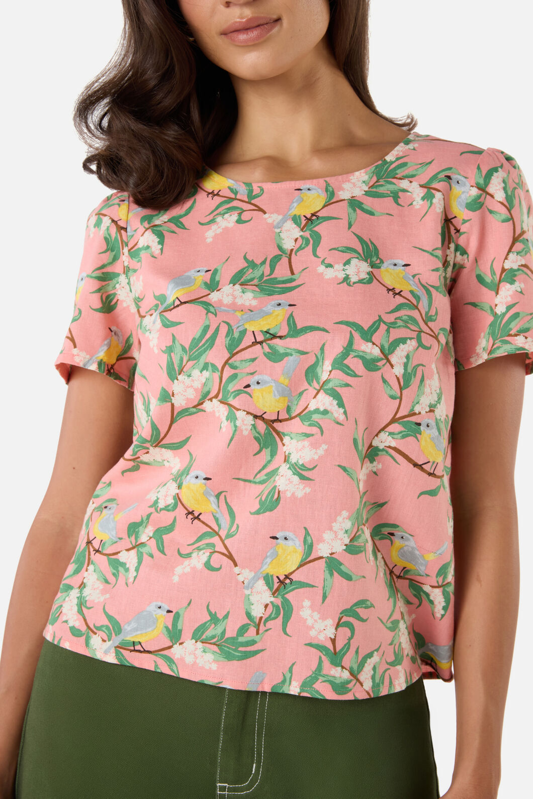 Princess Highway - Yellow Robin Short Sleeve Top - coral