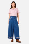 Princess Highway - Dandelions Embroidered Denim Culotte - mid-denim