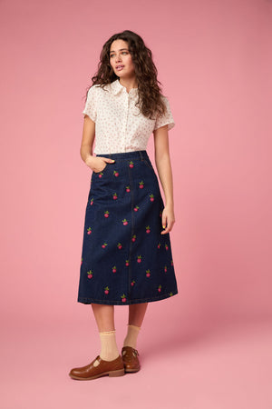 Princess Highway - Raddish Emb Denim Skirt - blue-denim