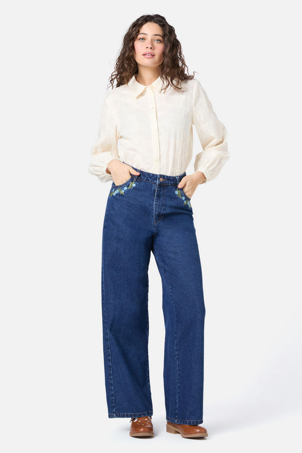 Princess Highway - Blue Blooms Embroidered Jean - blue-denim