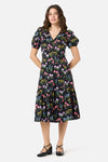 Princess Highway - Cottage Garden Midi Wrap Dress - black