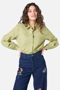 Princess Highway - Ada Embroidered Flower Shirt - olive