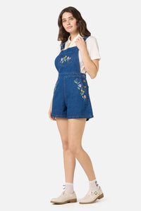 Princess Highway - Flower Patch Emb Short Overall - blue-denim