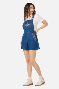 Princess Highway - Flower Patch Emb Short Overall - blue-denim