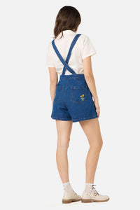 Princess Highway - Flower Patch Emb Short Overall - blue-denim