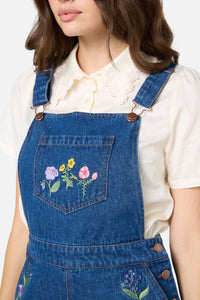 Princess Highway - Flower Patch Emb Short Overall - blue-denim