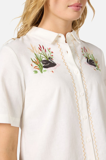Princess Highway - Swan Embroidered Shirt - cream