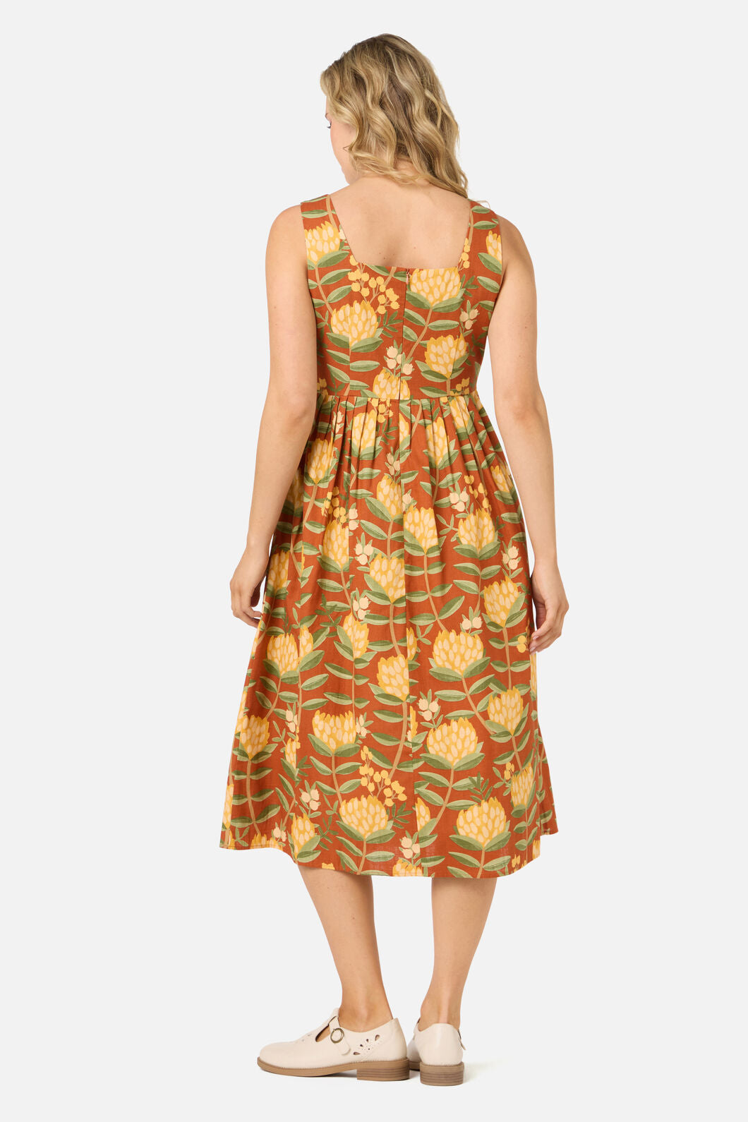 Princess Highway - Protea Flower Midi Dress - rust