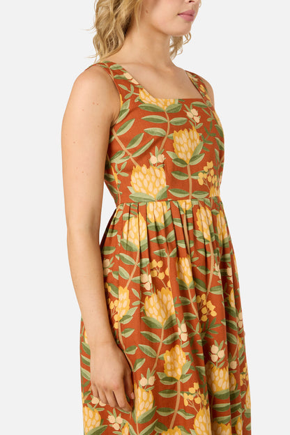 Princess Highway - Protea Flower Midi Dress - rust