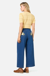 Princess Highway - Cat Embroidered Denim Jean - blue-denim