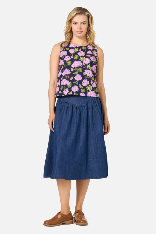 Princess Highway - Geranium Flower Shell Top - navy