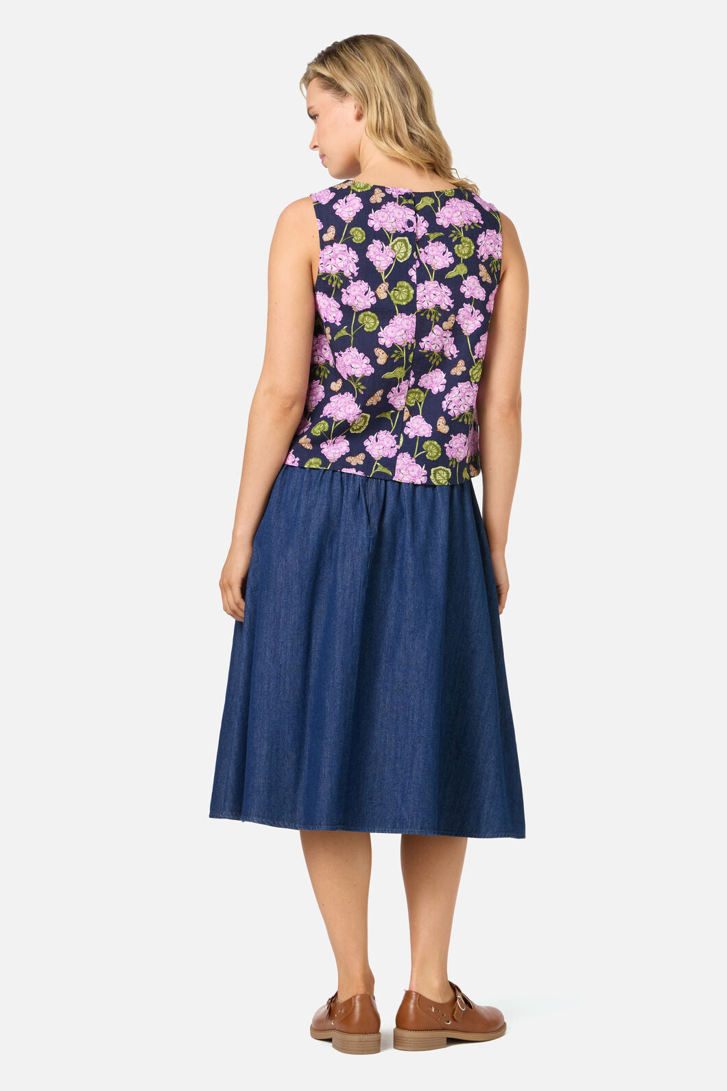 Princess Highway - Geranium Flower Shell Top - navy