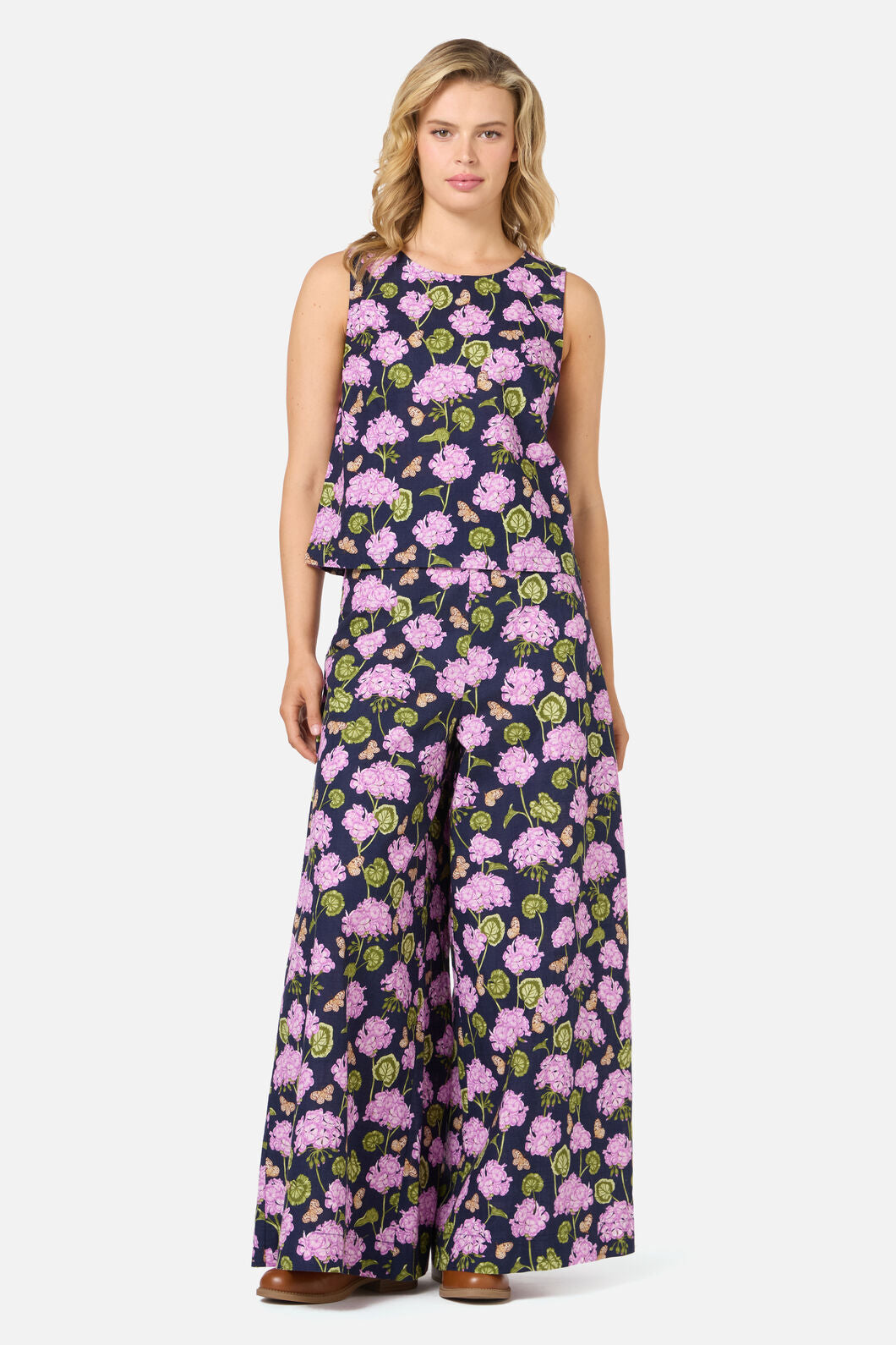 Princess Highway - Geranium Flower Shell Top - navy