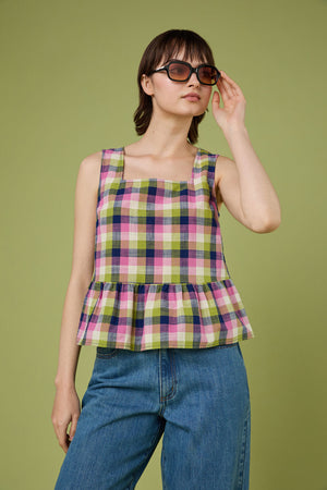Princess Highway - Cassie Check Peplum Top - blue-multi