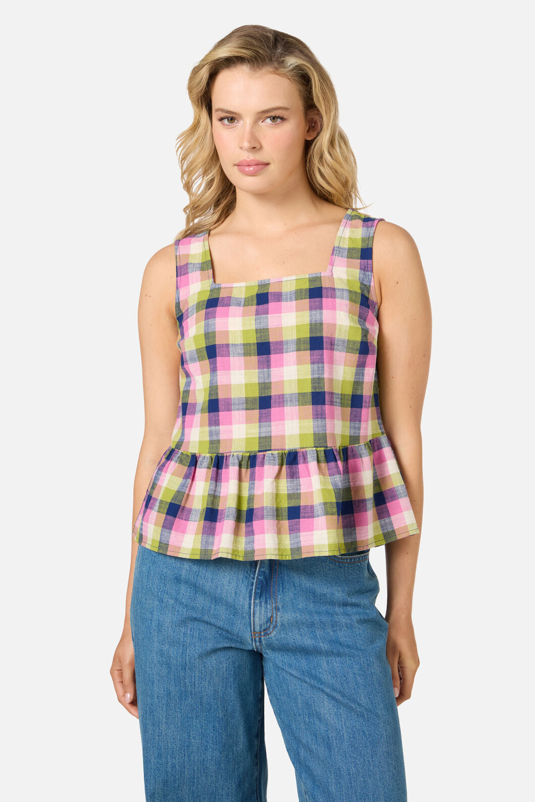 Princess Highway - Cassie Check Peplum Top - blue-multi