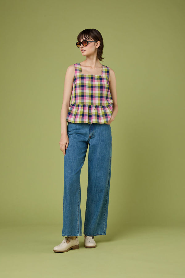 Princess Highway - Cassie Check Peplum Top - blue-multi