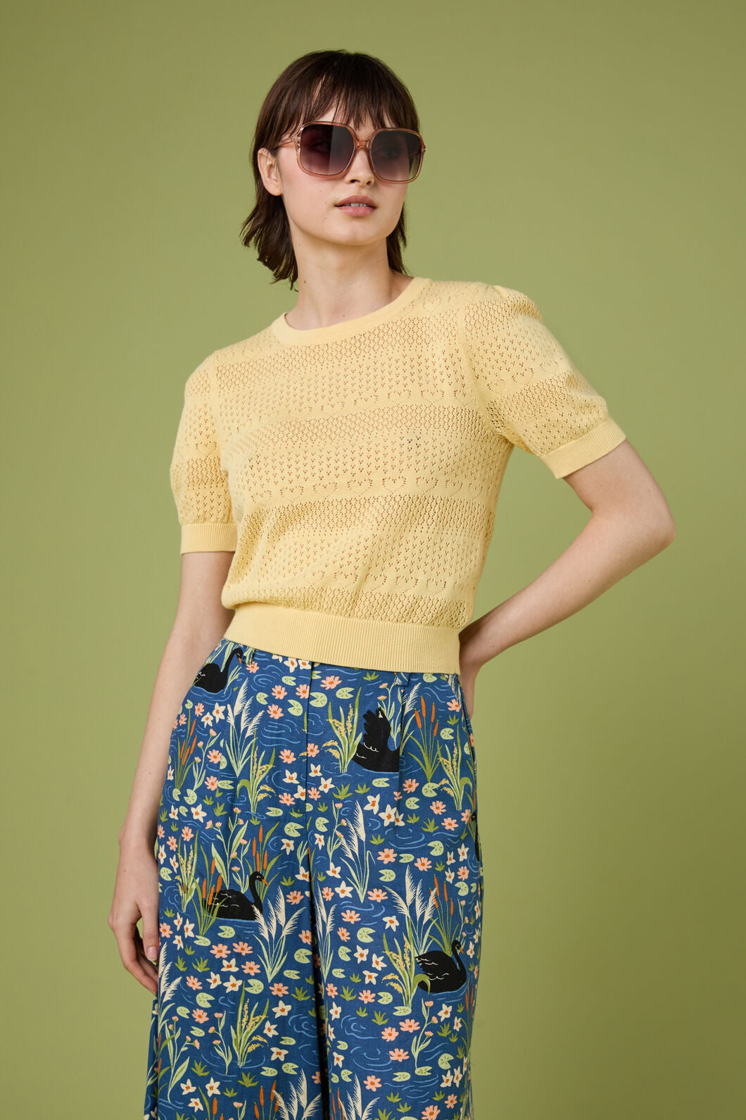 Princess Highway - Tamsin Lacey Heart Knit Top - lemon