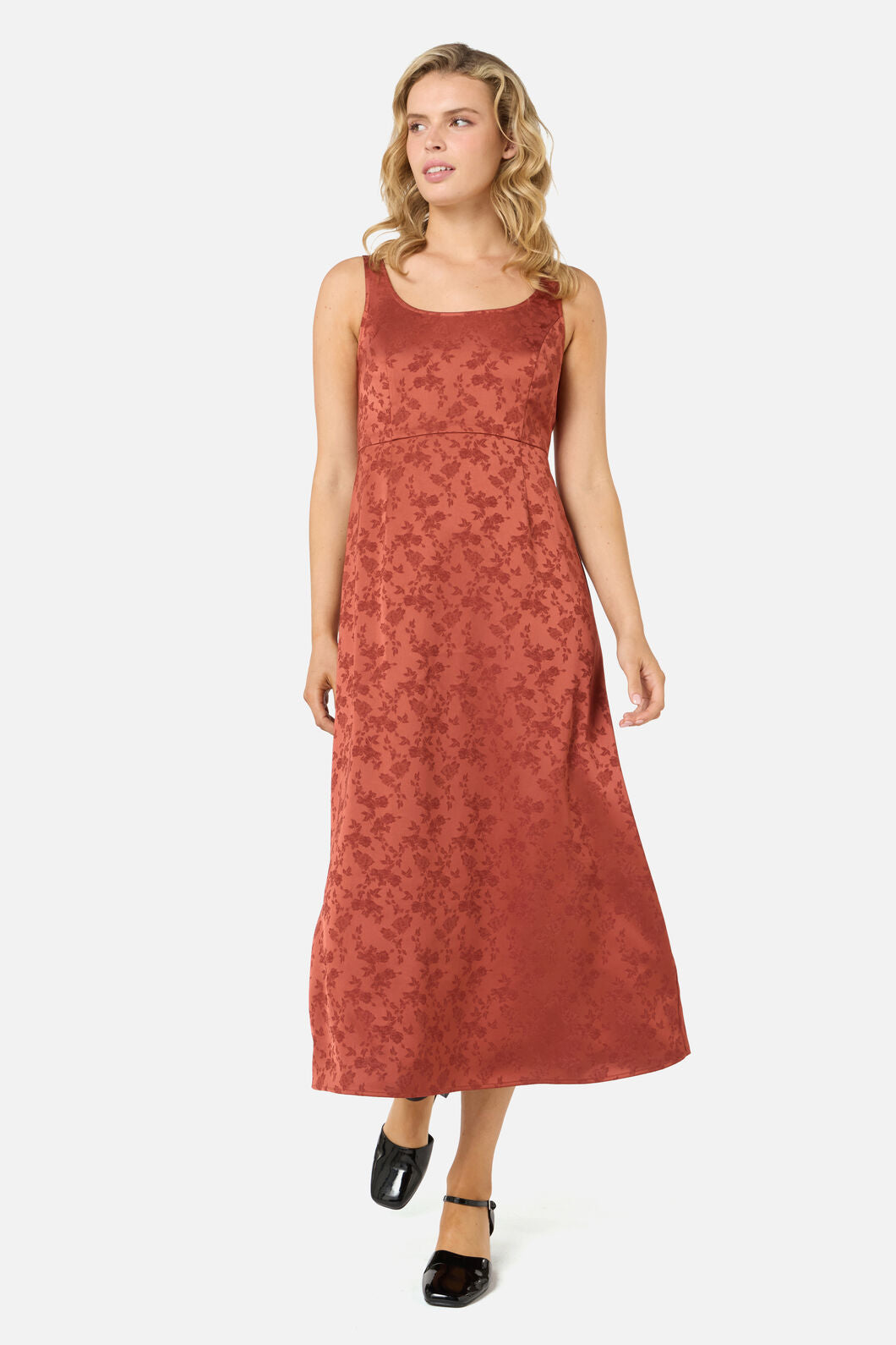 Princess Highway - Roma Satin Embossed Midi Dress - burnt-orange