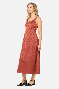 Princess Highway - Roma Satin Embossed Midi Dress - burnt-orange