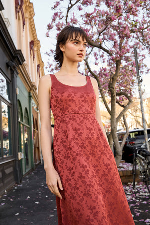 Princess Highway - Roma Satin Embossed Midi Dress - burnt-orange