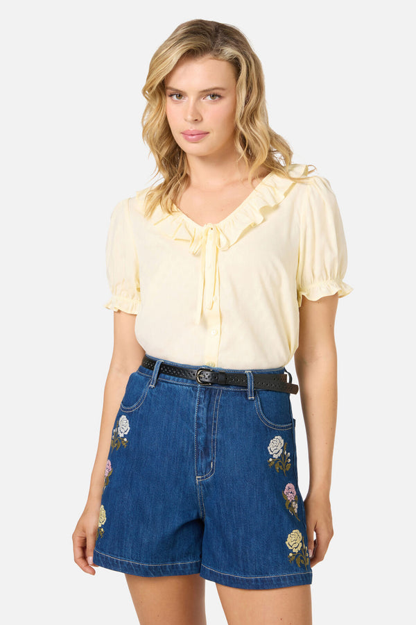 Princess Highway - Astrid Rose Embroidered Short - blue-denim