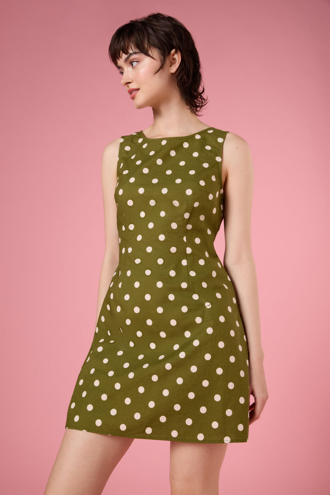 Princess Highway - Polka Dot Shift Mini Dress - olive