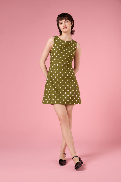 Princess Highway - Polka Dot Shift Mini Dress - olive