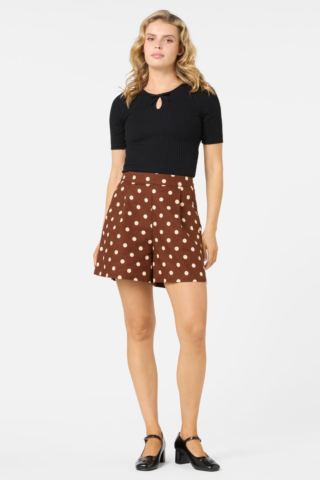 Princess Highway - Polka Dot A Line Shorts - chocolate