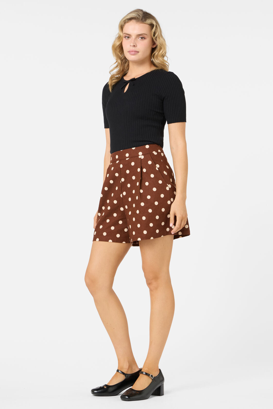 Princess Highway - Polka Dot A Line Shorts - chocolate