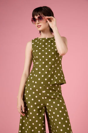 Princess Highway - Polka Dot Shell Top - olive