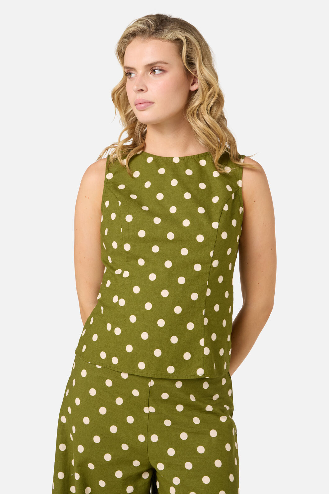 Princess Highway - Polka Dot Shell Top - olive