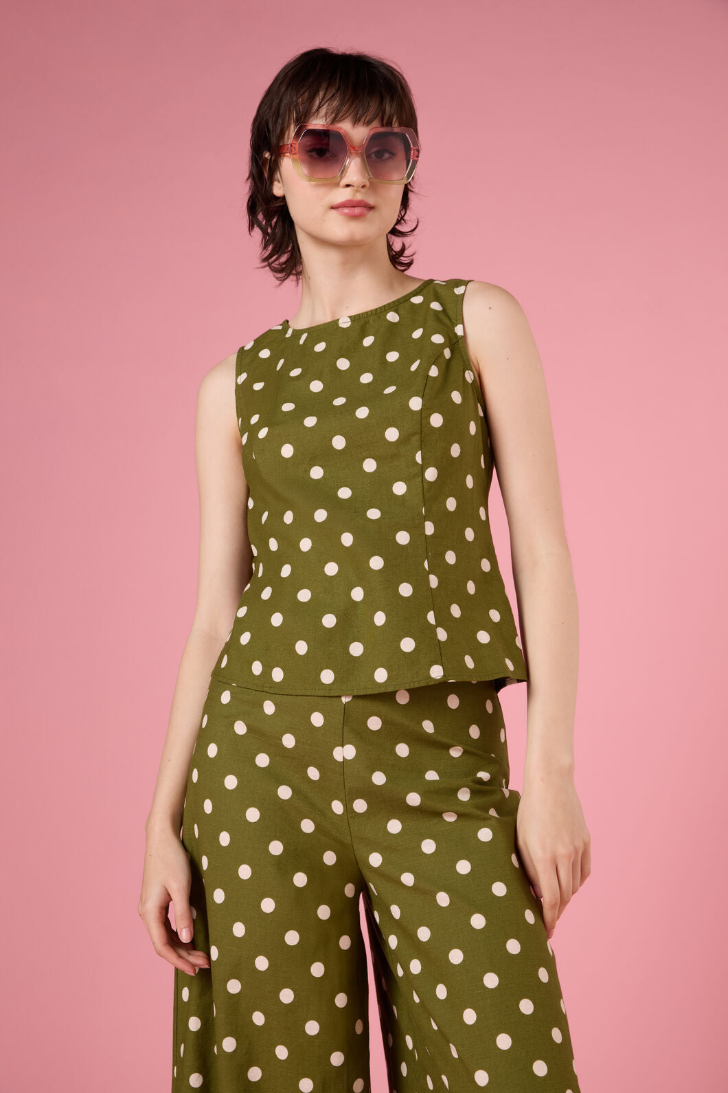 Princess Highway - Polka Dot Shell Top - olive