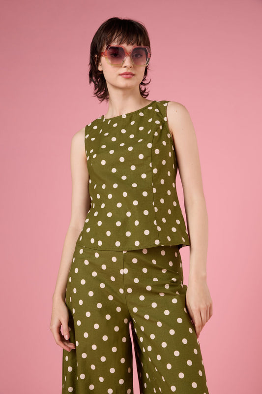 Princess Highway - Polka Dot Shell Top - olive