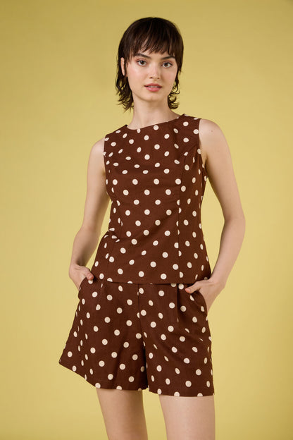 Princess Highway - Polka Dot Shell Top - chocolate
