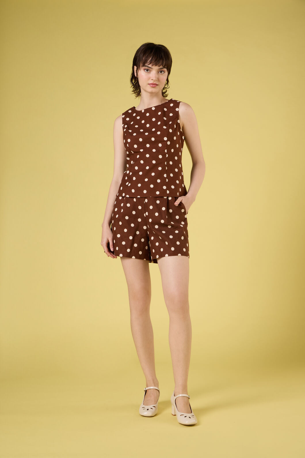 Princess Highway - Polka Dot Shell Top - chocolate