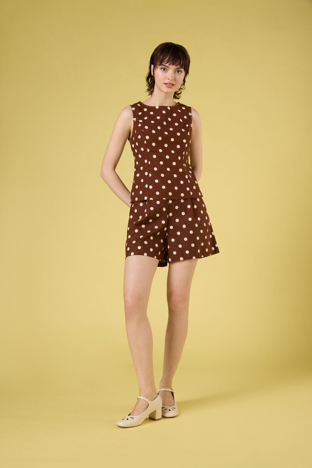 Princess Highway - Polka Dot Shell Top - chocolate