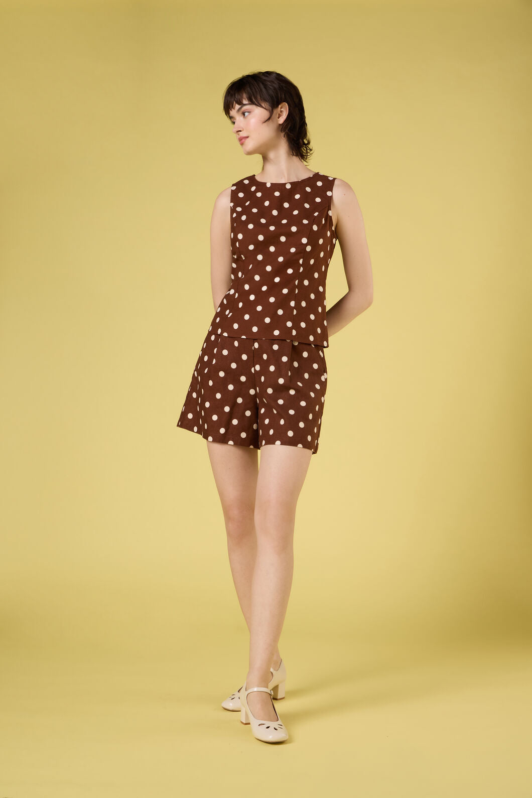 Princess Highway - Polka Dot Shell Top - chocolate
