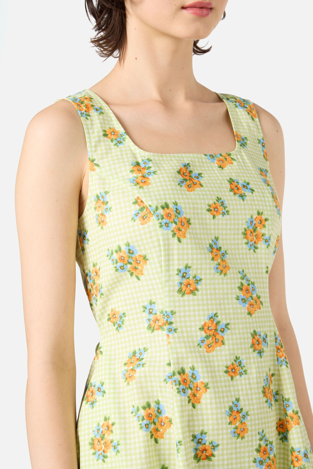 Princess Highway - Gingham Floral Shift Dress - green