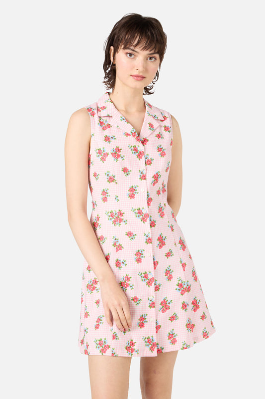 Princess Highway - Gingham Floral Shirt Dress - pink