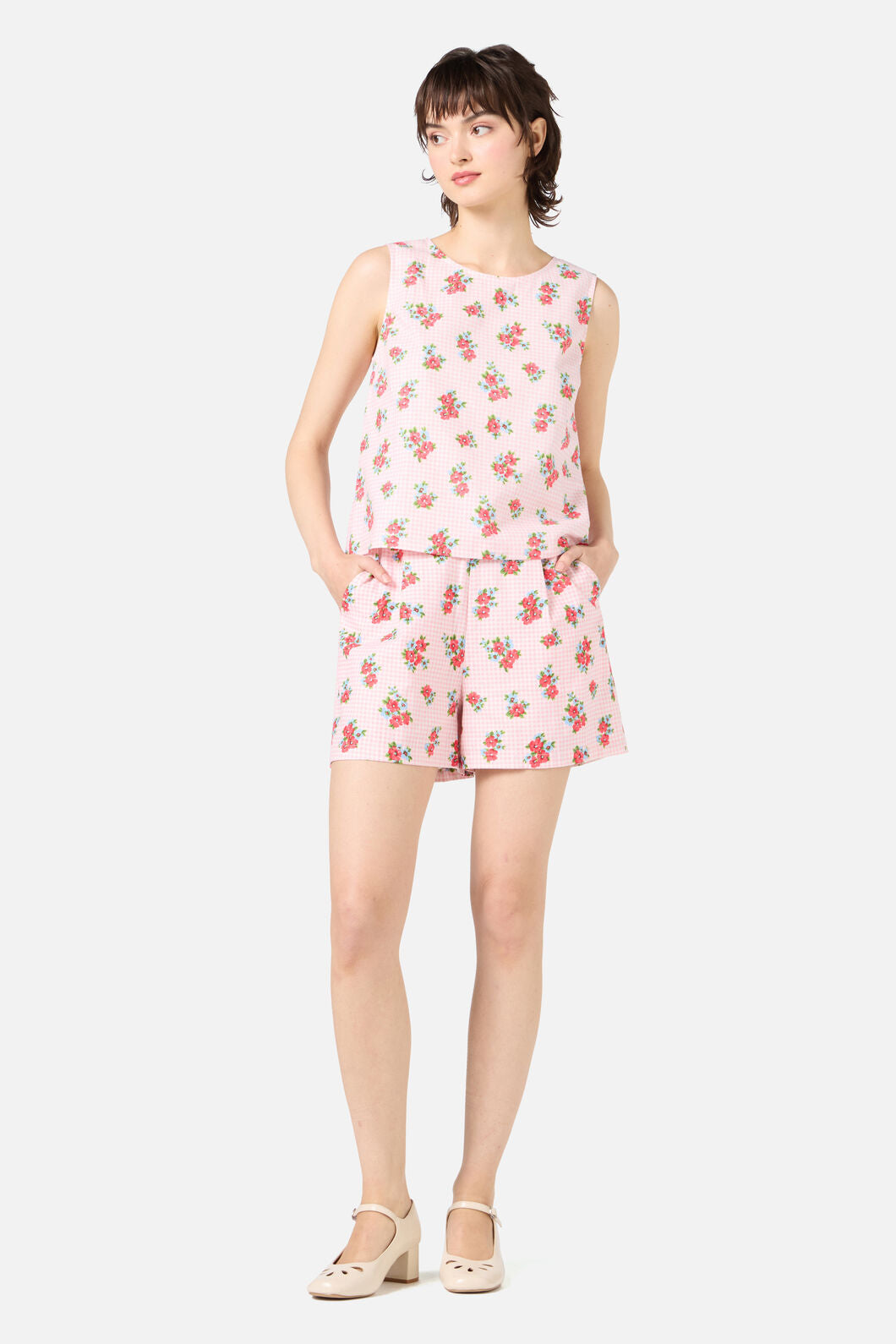 Princess Highway - Gingham Floral Shell Top - pink