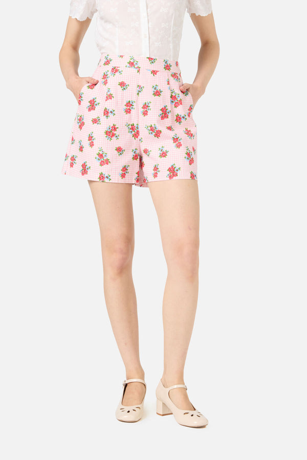 Princess Highway - Gingham Floral Shorts - pink