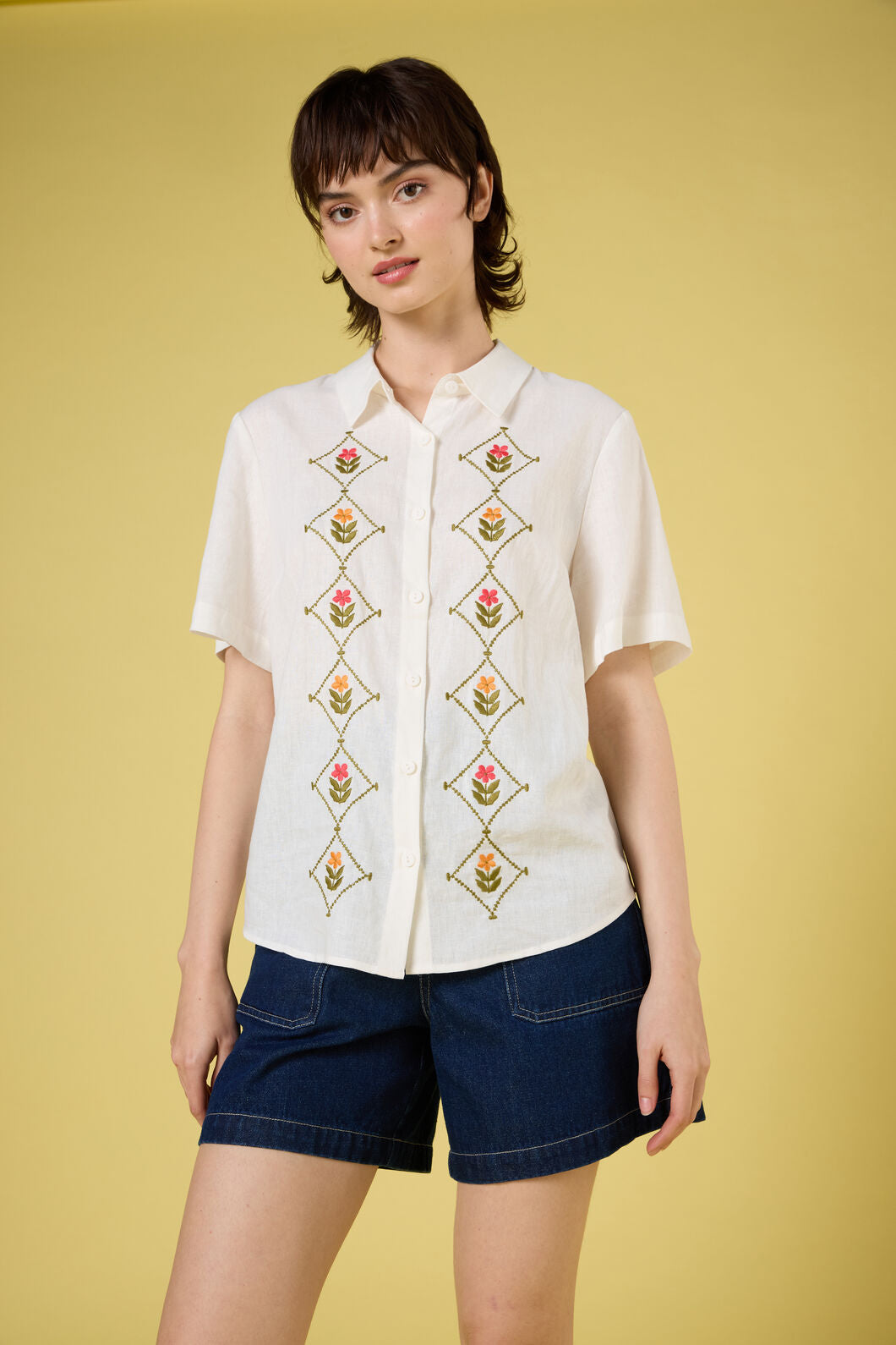 Princess Highway - Flower Girl Embroidered Shirt - cream