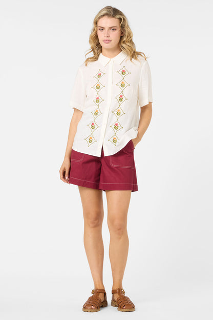 Princess Highway - Flower Girl Embroidered Shirt - cream