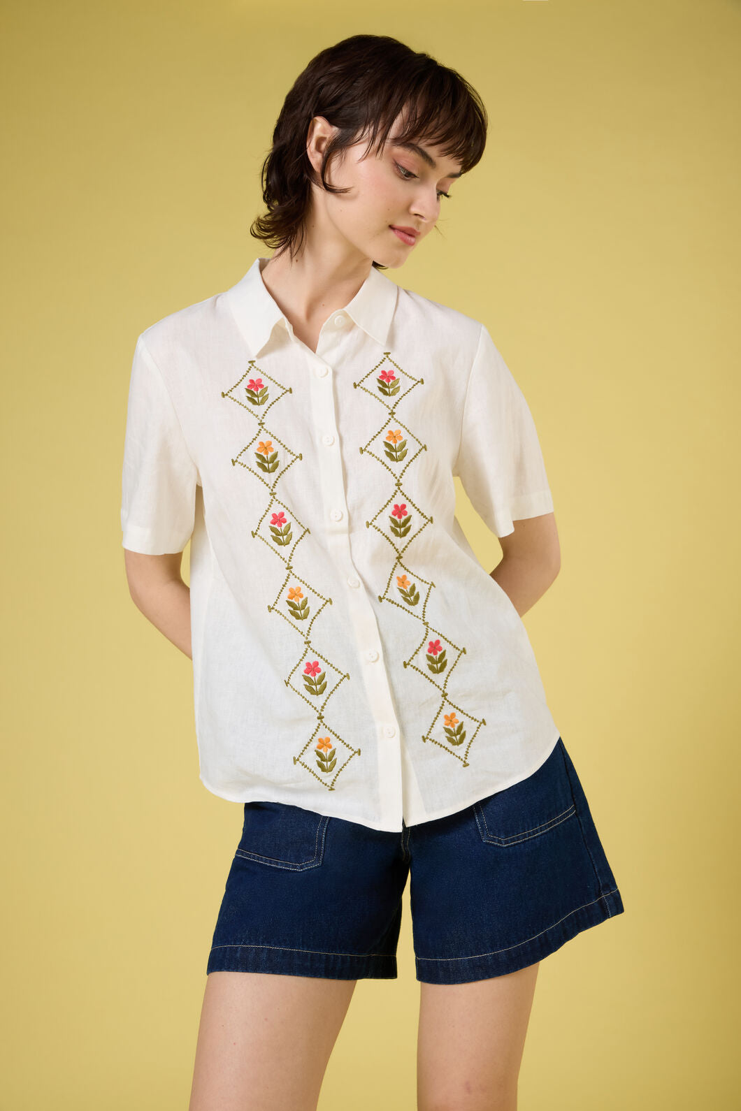 Princess Highway - Flower Girl Embroidered Shirt - cream