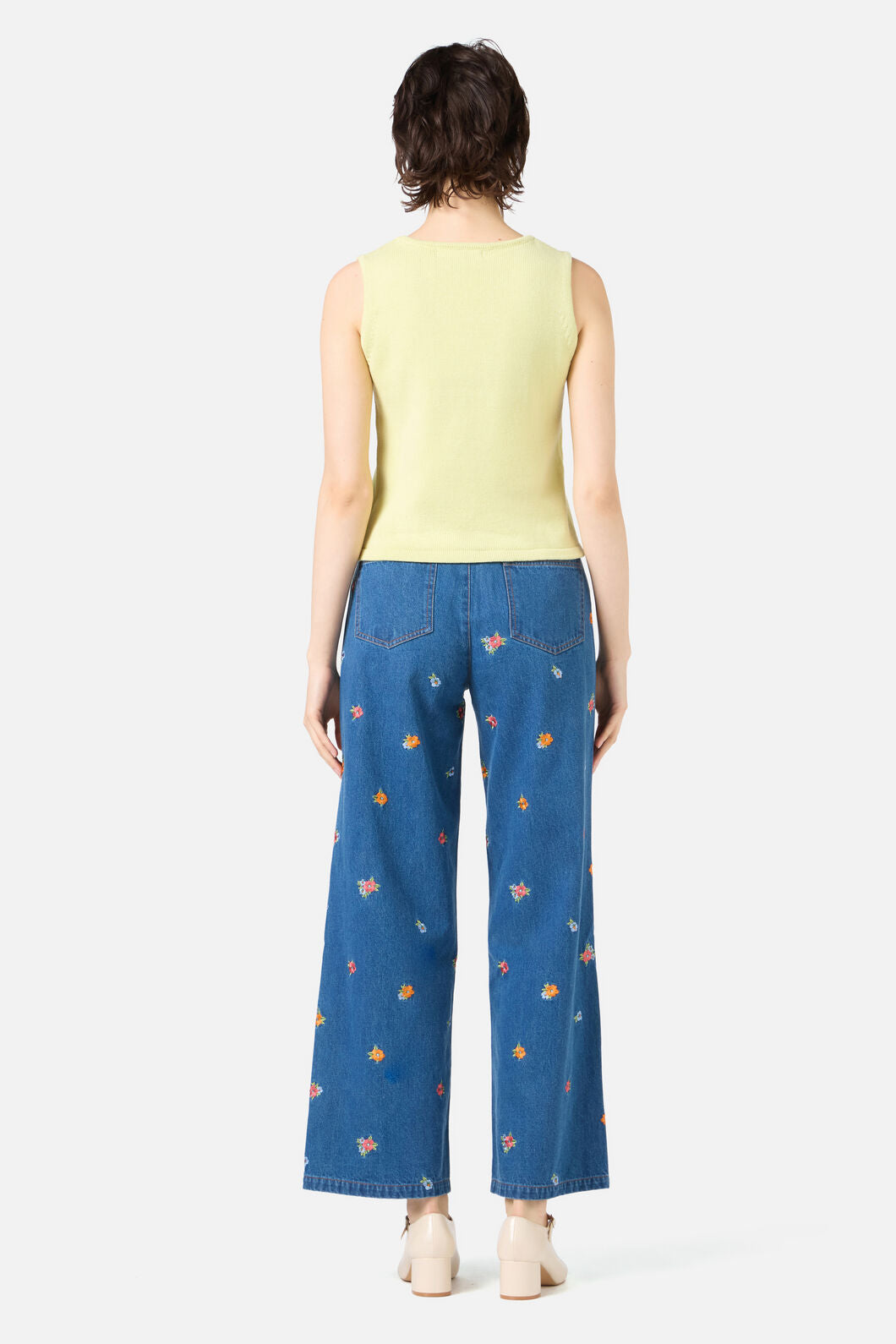 Princess Highway - Floral Embroidered Knit Tank - soft-green