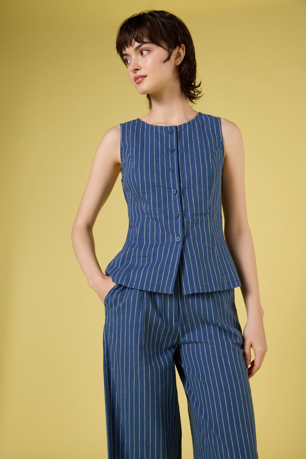 Princess Highway - Frankie Pinstripe Vest Top - navy