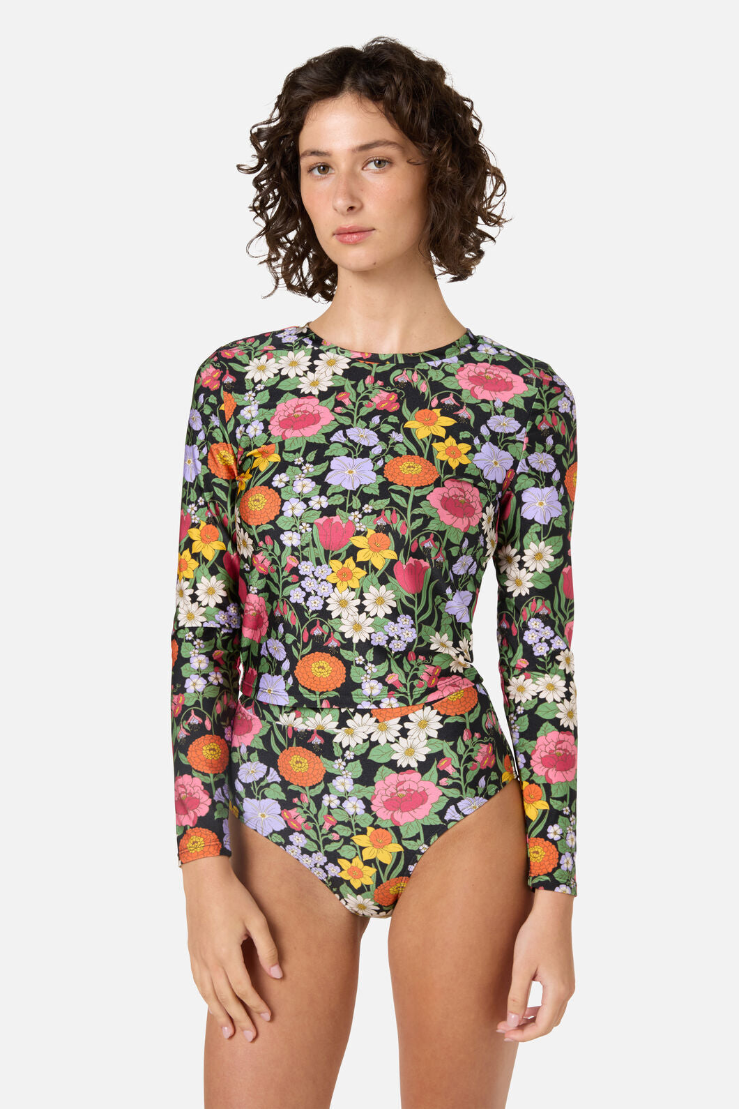 Princess Highway - Floral Field Rashie Swim Top - black