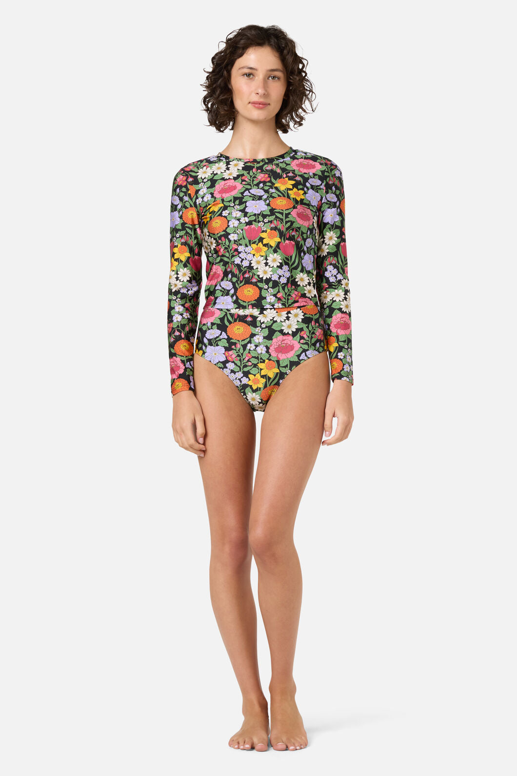Princess Highway - Floral Field Rashie Swim Top - black