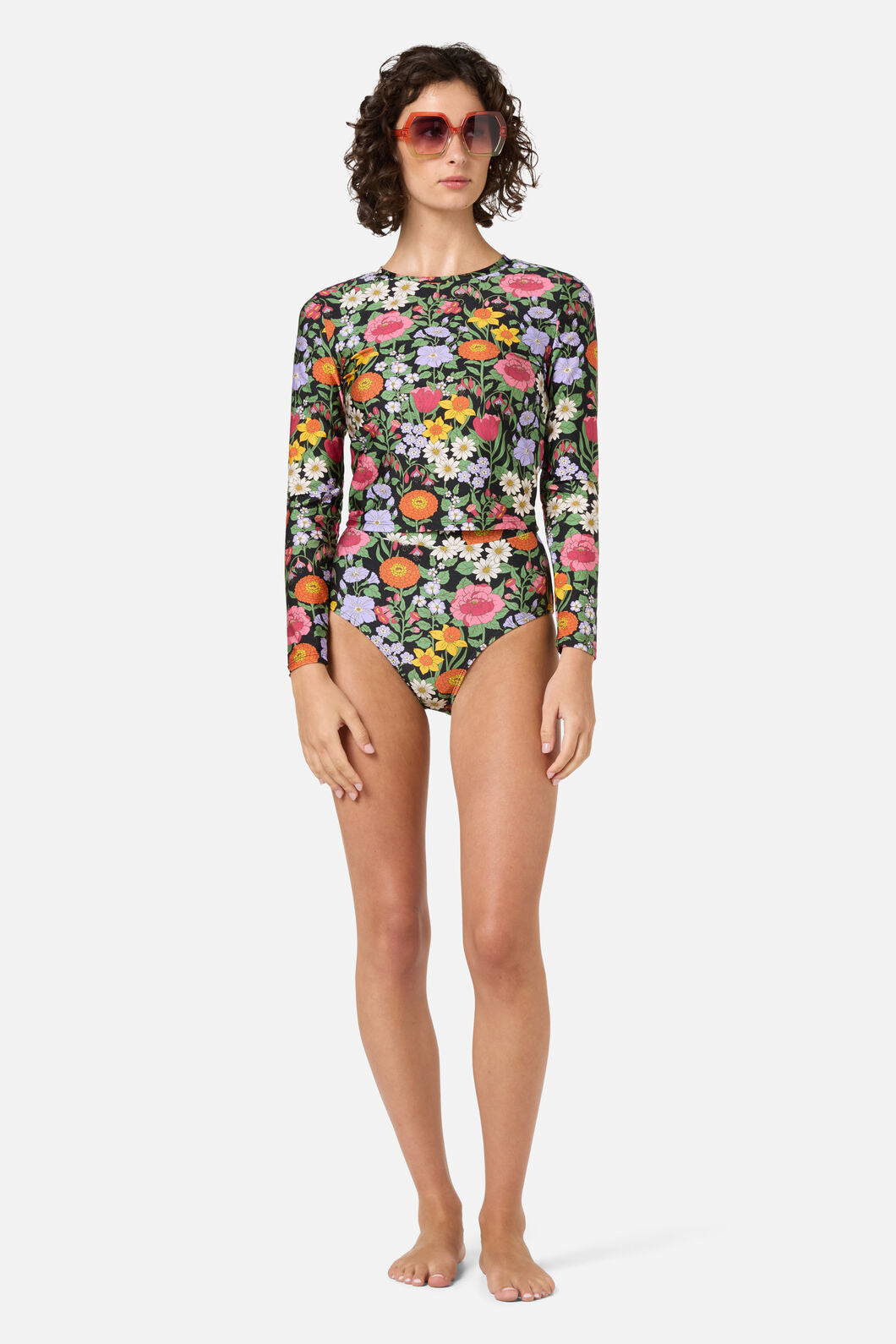 Princess Highway - Floral Field Rashie Swim Top - black